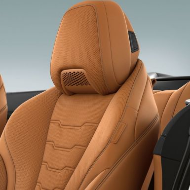BMW M850i xDrive, multifunction seat with air collar, Cognac ‘Merino’ leather. BMW M850i xDrive, multifunction seat with air collar, Cognac ‘Merino’ leather.