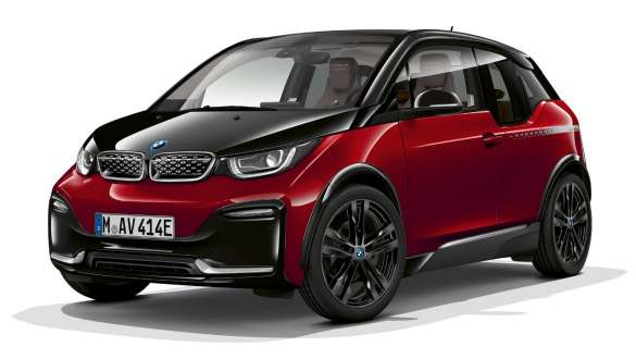 BMW i3 Unique Forever Edition I01 Aventurine Red with Frozen Grey metallic accent three-quarter front view