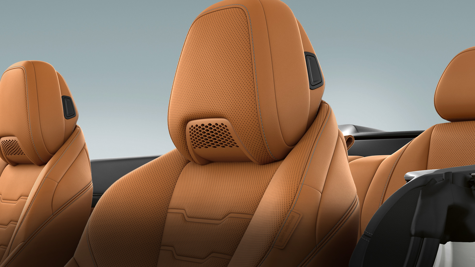 BMW M850i xDrive, multifunction seat with air collar, Cognac ‘Merino’ leather. BMW M850i xDrive, multifunction seat with air collar, Cognac ‘Merino’ leather.