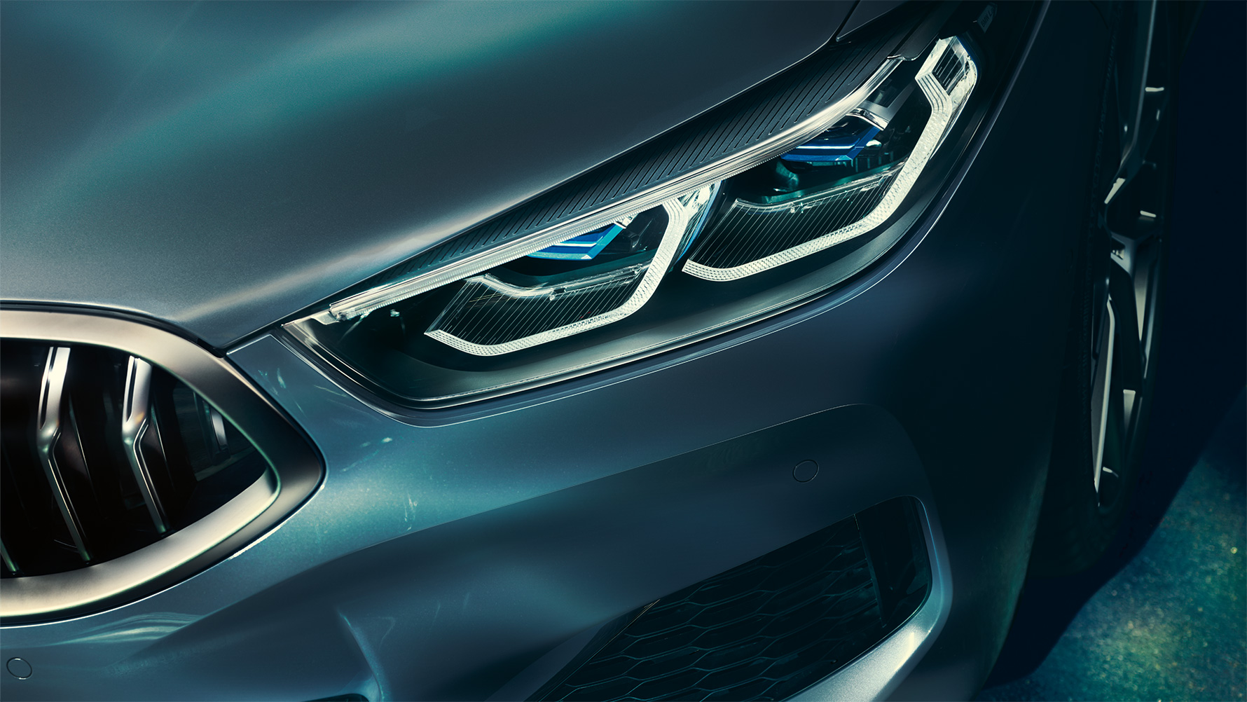 The BMW 8 Series, laser light Close-up of the laser light on the front of the BMW 8 Series Coupé.