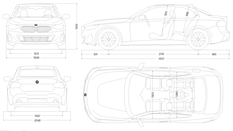 BMW 2 Series Coupé G42 technical data sketch BMW 2 Series Coupé G42 technical data sketch