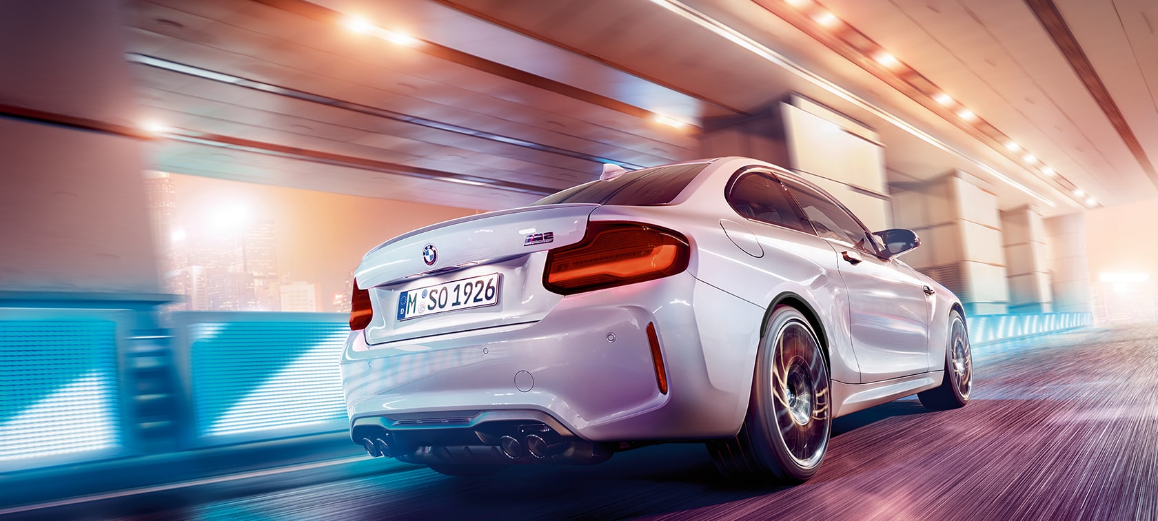 Models equipment BMW M2 Competition Models equipment BMW M2 Competition F87 2018 Hockenheim Silver metallic three-quarter rear view