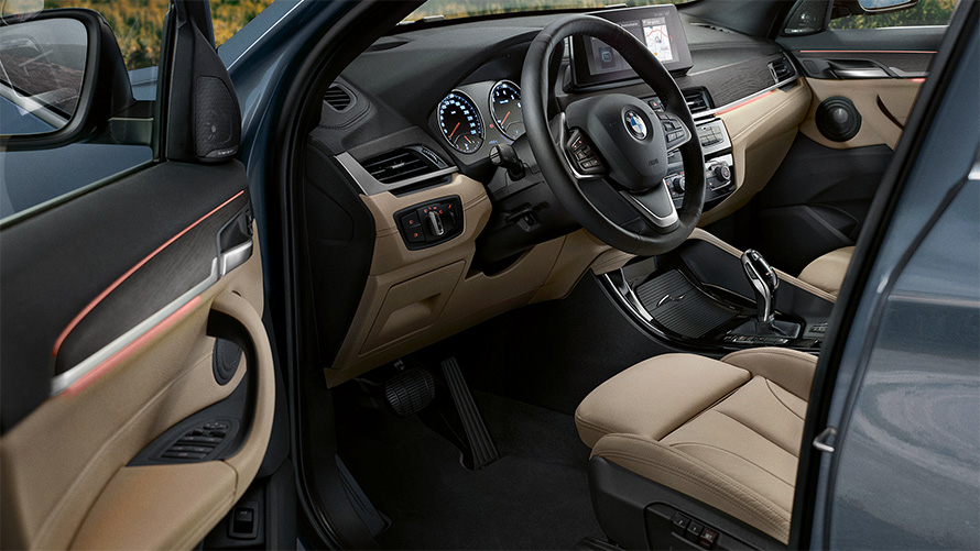 BMW X1 F48 LCI interior with focus on multifunctional sterring wheel